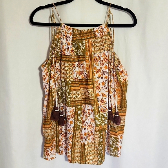 Atelier Nicole Miller Beaded Flowy Boho Sleeveless Blouse Tank Top Medium NEW - Picture 3 of 10